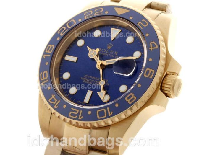 Rolex GMT-Master II Automatic 18K Full Gold Plated with Blue Dial-Blue Ceramic Bezel 35342