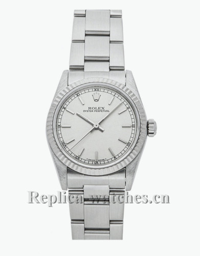 Replica Rolex Oyster Perpetual 67514 White Gold Silver Dial 31mm Ladies Watch 