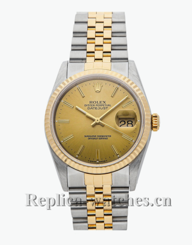 Replica Rolex Datejust 16233  self-winding automatic yellow gold fluted bezel 36mm  Mens watch