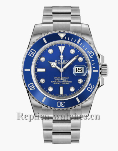 Replica  Rolex Submariner Date 116619 White Gold Case Blue Dial Mens Watch
