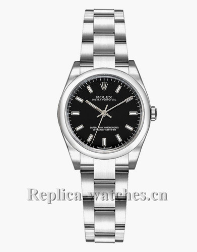 Replica Rolex Oyster Perpetual 176200 Steel Oyster Bracelet Black Dial 26mm Lady's Watch 