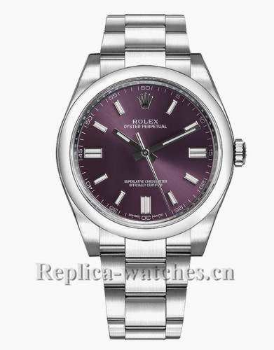 Replica  Rolex Oyster Perpetual 116000 Automatic Red Grape Dial 36mm Lady's Watch