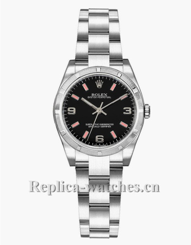 Replica Rolex Oyster Perpetual 176210  Stainless Steel Case Black Dial 26mm Lady's Watch 