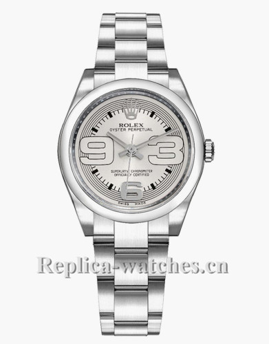 Replica Rolex Oyster Perpetual 177200 Steel Oyster Bracelet 31mm Silver Dial Lady's Watch