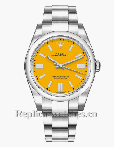 Replica Rolex Oyster Perpetual 124300 Steel Oyster Bracelet 41mm Yellow Dial Men's Watch 