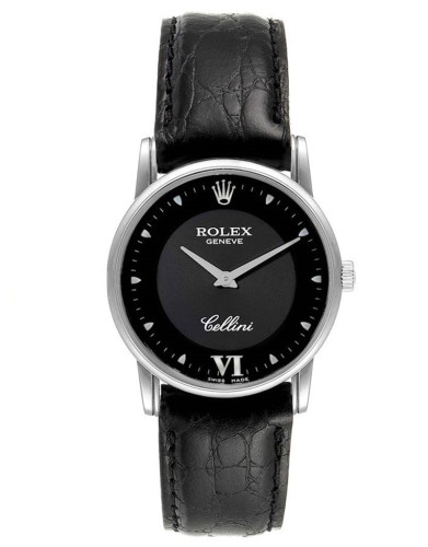 Replica Rolex Cellini Classic 5116 black leather strap Black Dial  Mens Watch