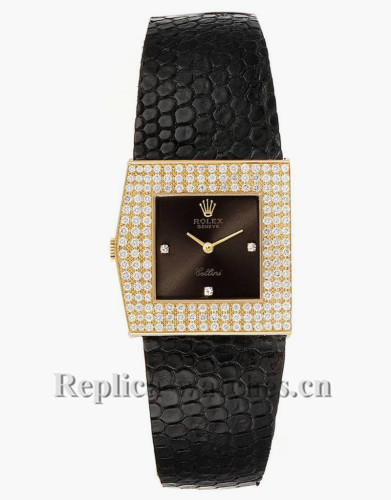Replica Rolex Cellini Midas 4031 Black leather strap Slate dial Mens Watch