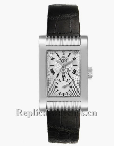 Replica Rolex Cellini Prince 5441 Black crocodile strap Silver Dial Mens Watch