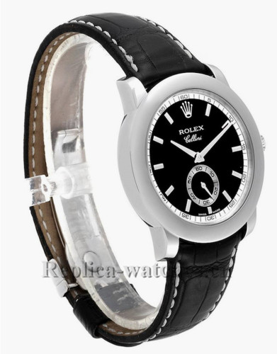 Replica Rolex Cellini 5241 Black aligator leather strap 38mm  Black Dial Mens Watch