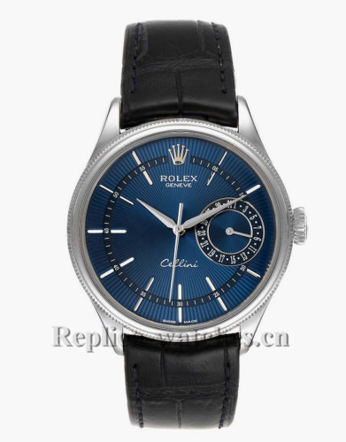 Replica Rolex Cellini Date 50519  Blue alligator leather strap  Blue Dial 39mm Mens Watch