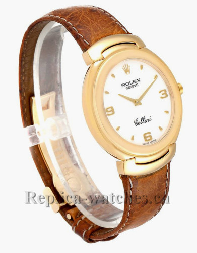 Replica Rolex Cellini 6623  Brown leather strap White Dial 37.5mm Mens Watch