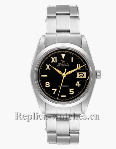 Replica Rolex OysterDate 6694  Stainless steel oyster bracelet Black Dial Steel 35mm Mens Watch