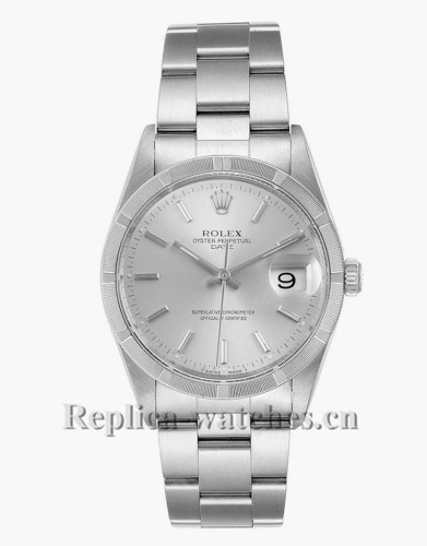 Replica Rolex Date 15210 Silver Dial Oyster Bracelet Steel 34mm Mens Watch  Box Papers