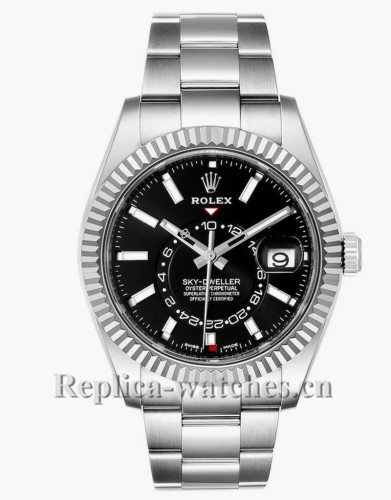 Replica Rolex Sky-Dweller 326934 Stainless steel case 42mm Black Dial Mens Watch