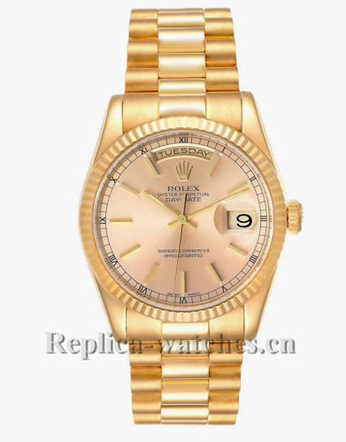 Replica Rolex President Day Date 118238 36mm Yellow Gold Champagne dial Mens Watch