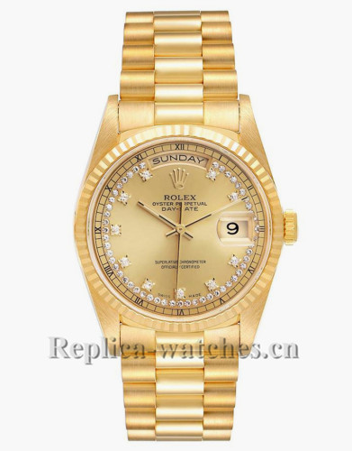 Replica Rolex President Day-Date 18238 champagne string diamond dial 36mm Mens Watch
