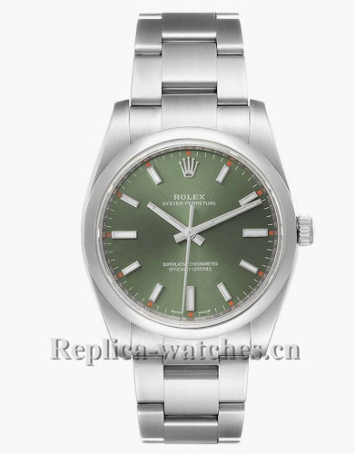 Replica Rolex Oyster Perpetual  114200 Stainless steel oyster bracelet 34mm Olive Green Dial Mens Watch
