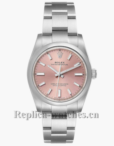 Replica Rolex Oyster Perpetual 124200 Stainless steel case 34mm Pink Dial Mens Watch