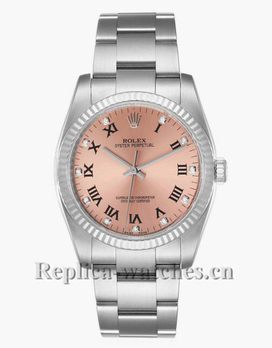 Replica Rolex Oyster Perpetual 116034 Stainless steel case 36mm  Salmon Diamond Dial Mens Watch