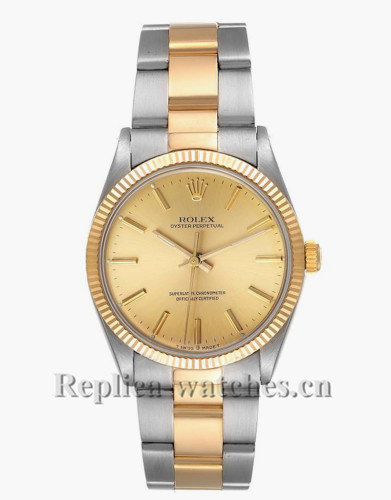 Replica Rolex Oyster Perpetual Steel 1005 Stainless steel case 34 Champagne dial Mens Watch 