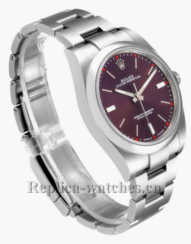 Replica Rolex Oyster Perpetual 114300 Red Grape Dial 39mm Steel Mens Watch  Box Card