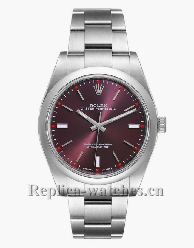 Replica Rolex Oyster Perpetual 114300 Red Grape Dial 39mm Steel Mens Watch  Box Card