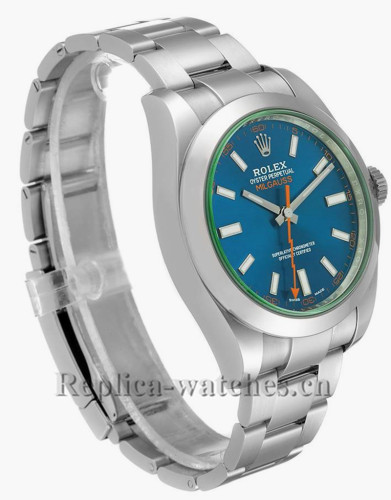 Replica Rolex Milgauss 116400GV Blue Dial Green Crystal Steel 40mm Mens Watch