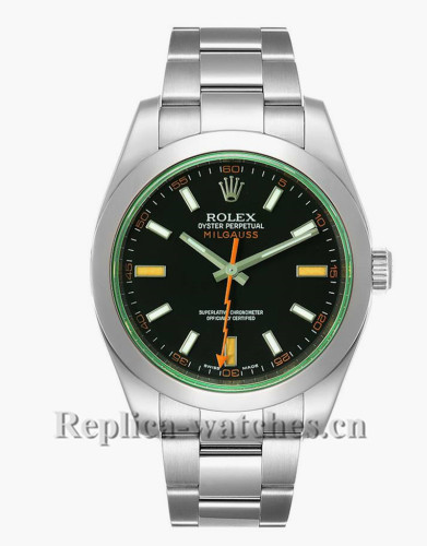 Replica Rolex Milgauss 116400GV Black Dial Green Crystal Steel 40mm Mens Watch  Box Card