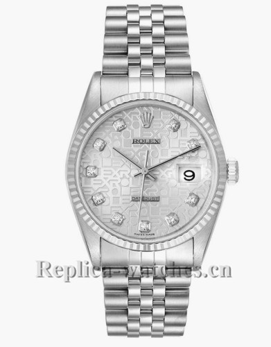 Replica Rolex Datejust 16234 Steel White Gold 36mm Silver Diamond Dial Mens Watch