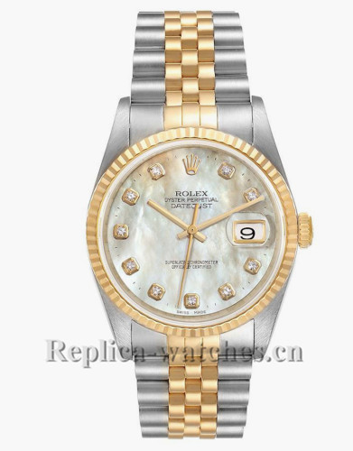 Replica  Rolex Datejust 16233 Stainless steel case 36mm Mother of pearl dial Mens Watch  Box Papers