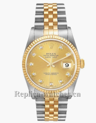 Replica Rolex Datejust 16233 Stainless steel case 36mm Champagne Diamond Dial Mens Watch