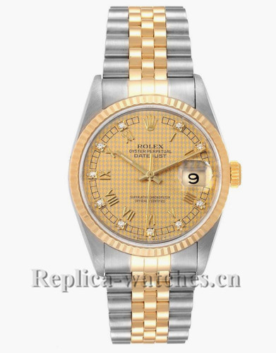 Replica Rolex Datejust 16233 Stainless steel case 36mm Champagne Houndstooth dial  Mens Watch