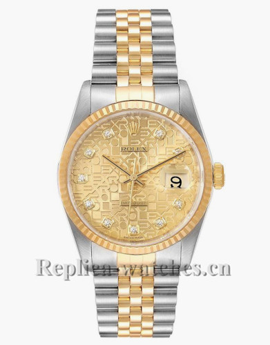Replica Rolex Datejust 16233 Stainless steel case 36mm Champagne Jubilee Diamond Dial Mens Watch
