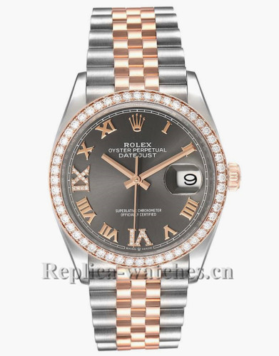 Replica Rolex Datejust 126281 Dark rhodium dial 36mm Stainless steel Diamond Unisex Watch