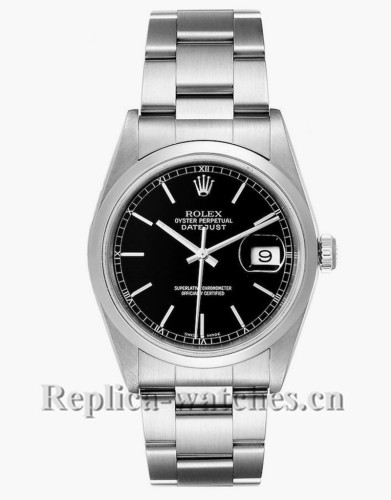 Replica Rolex Datejust 16200 Stainless steel oyster case 36mm Black Dial Mens Watch