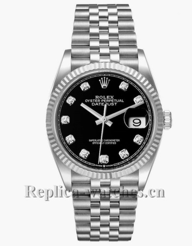 Replica Rolex Datejust 126234 Stainless steel case 36mm Black Diamond Dial Mens Watch