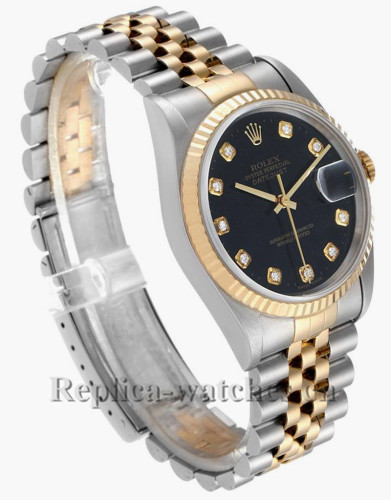 Replica Rolex Datejust 16233 Stainless steel 36mm Black Diamond dial Mens Watch