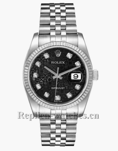Replica Rolex Datejust 116234 Stainless steel 36mm Black jubilee anniversary Diamond Dial Mens Watch 