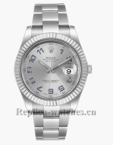Replica Rolex Datejust II 116334 Stainless steel case 41mm Steel Silver dial Blue Numerals  Mens Watch 