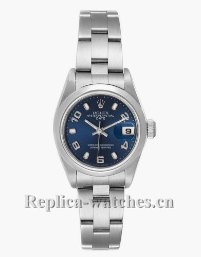 Replica Rolex Date 79160 Blue Dial Domed Bezel Steel 26mm Ladies Watch Box Papers