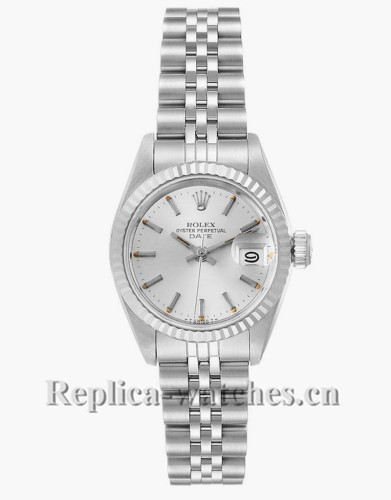 Replica Rolex Date 69174 Stainless steel oyster case 26mm Silver dial Ladies Watch