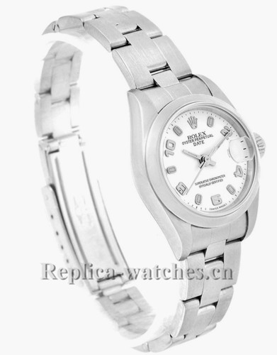 Replica Rolex Date 69160 White Dial Oyster Bracelet Steel 26mm Ladies Watch