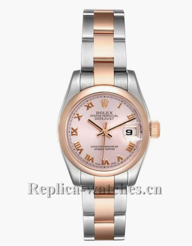 Replica Rolex Datejust 179161  Stainless steel oyster case 26mm Rose Roman Dial Ladies Watch