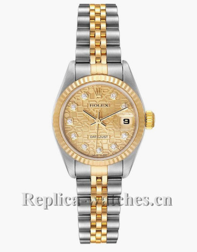 Replica Rolex Datejust 79173 Stainless steel oyster case 26mm Champagne Diamond Dial Ladies Watch
