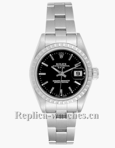 Replica Rolex Date 79240 Stainless steel oyster case 26mm Black Dial Ladies Watch