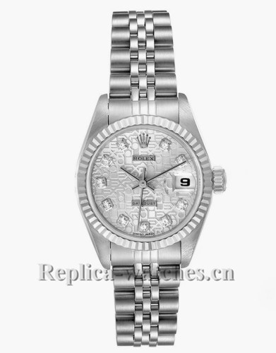 Replica Rolex Datejust 69174 Stainless steel oyster case 26mm Silver Diamond Dial Watch