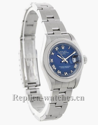 Replica Rolex Date 79240 stainless steel oyster case 26mm Blue Roman Dial Ladies Watch