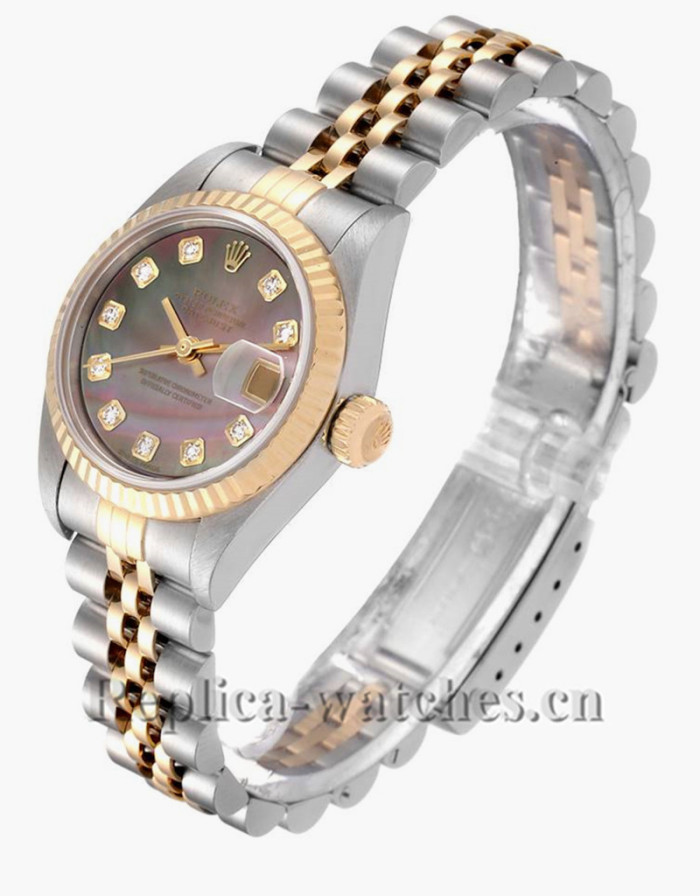 Replica Rolex Datejust 79173 Stainless steel oyster case 26mm Black dial Diamond Ladies Watch