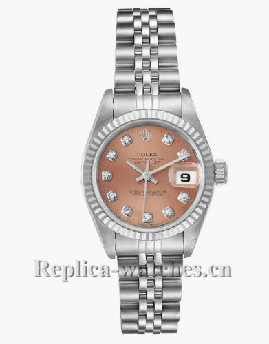 Replica Rolex Datejust 79174 Stainless steel oyster case 26mm White Gold Salmon Diamond Dial Watch
