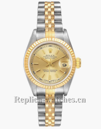Replica Rolex Datejust 69173 Fluted Bezel 26mm Champagne dial Ladies Watch
